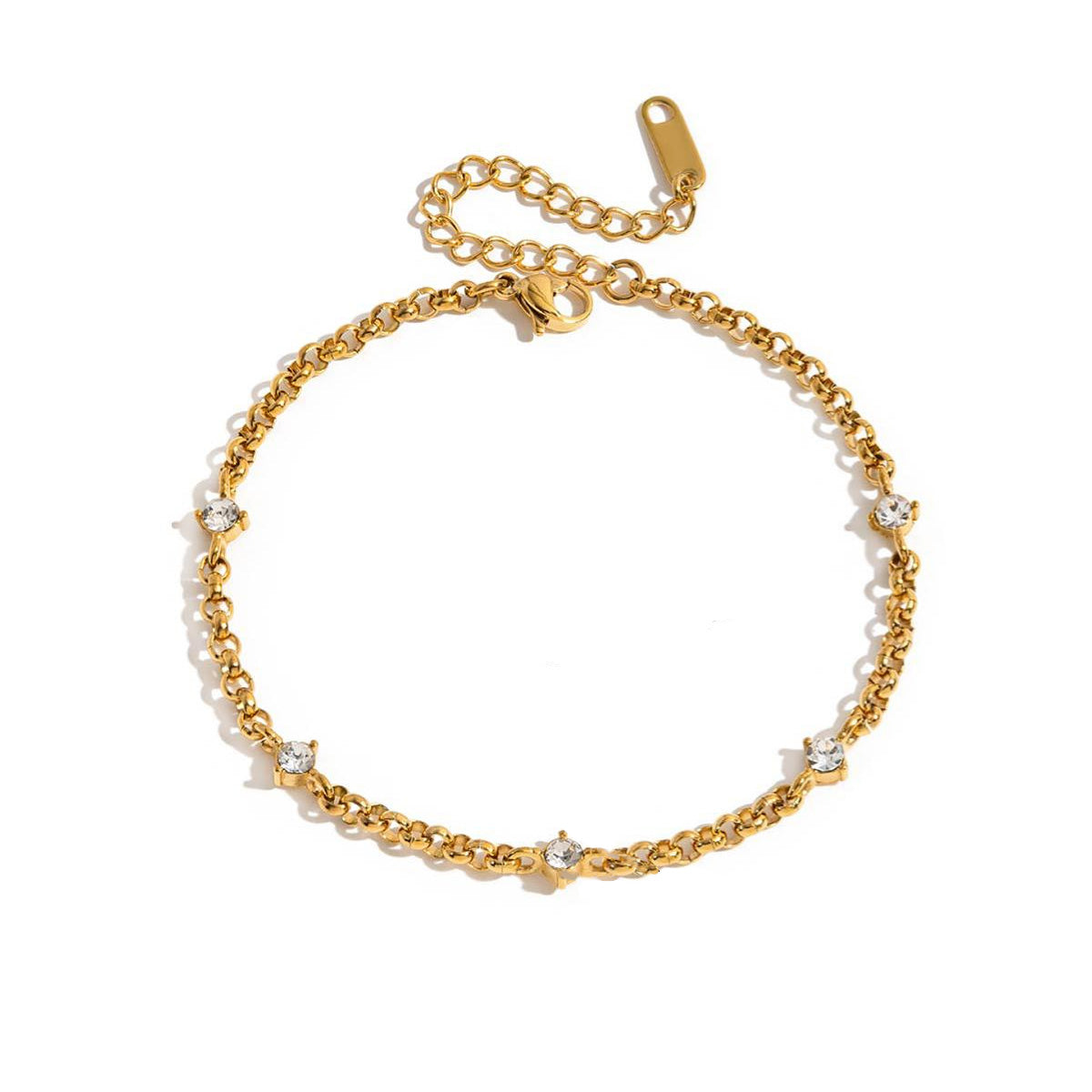 Dorothé, bracelet mailles or plaqué 18 kt, cinq mini zircons