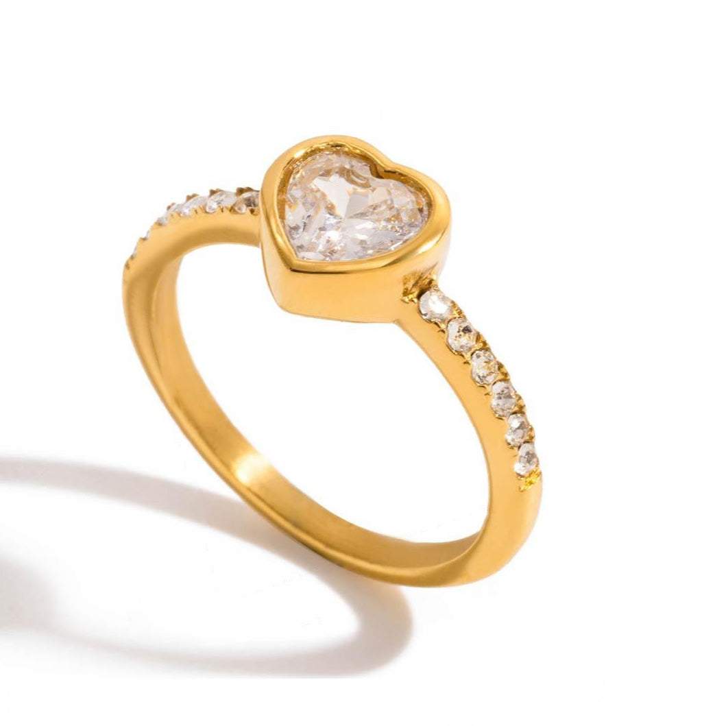 Fiorella, bague or 18 kt acier inoxydable, coeur zircons semi précieuse,
