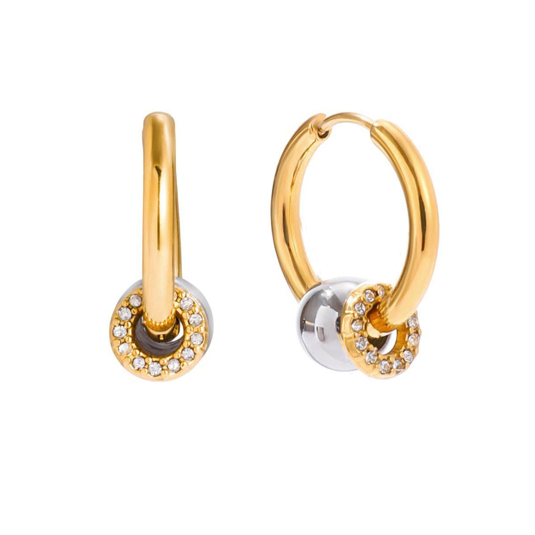 Boulette créole or 18 carat avec anneaux de verres et zircons