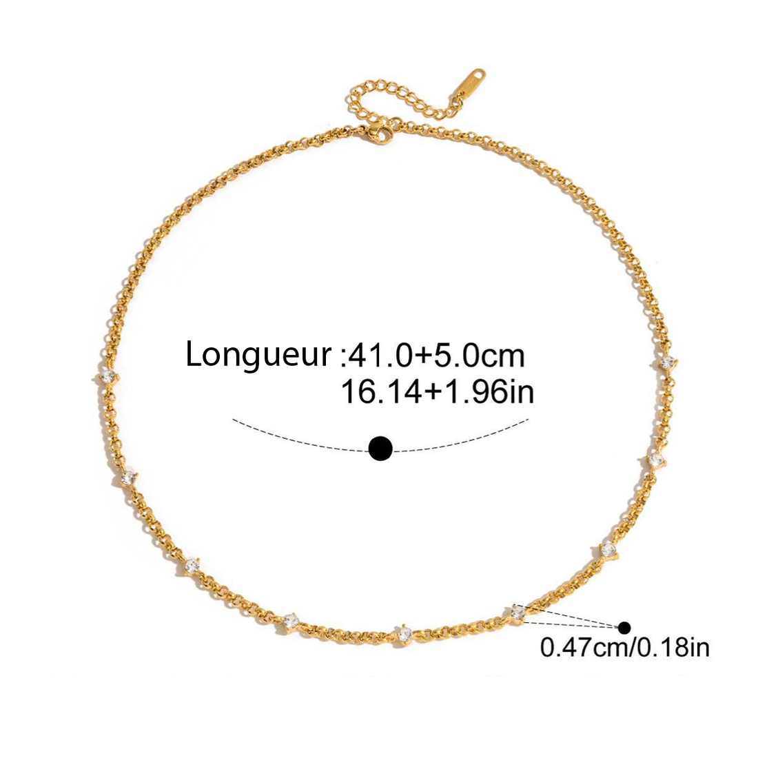 Corinne, collier chaine neuf zircons