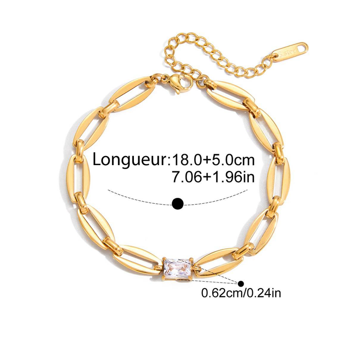 Simone, bracelet chaine plaqué or 18 kt zircon rectangle