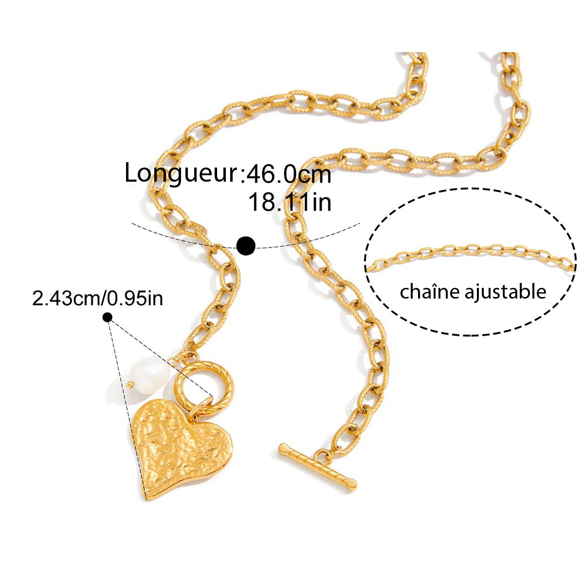 Sarah,collier pendentif  coeur martelé plaqué or 18kt