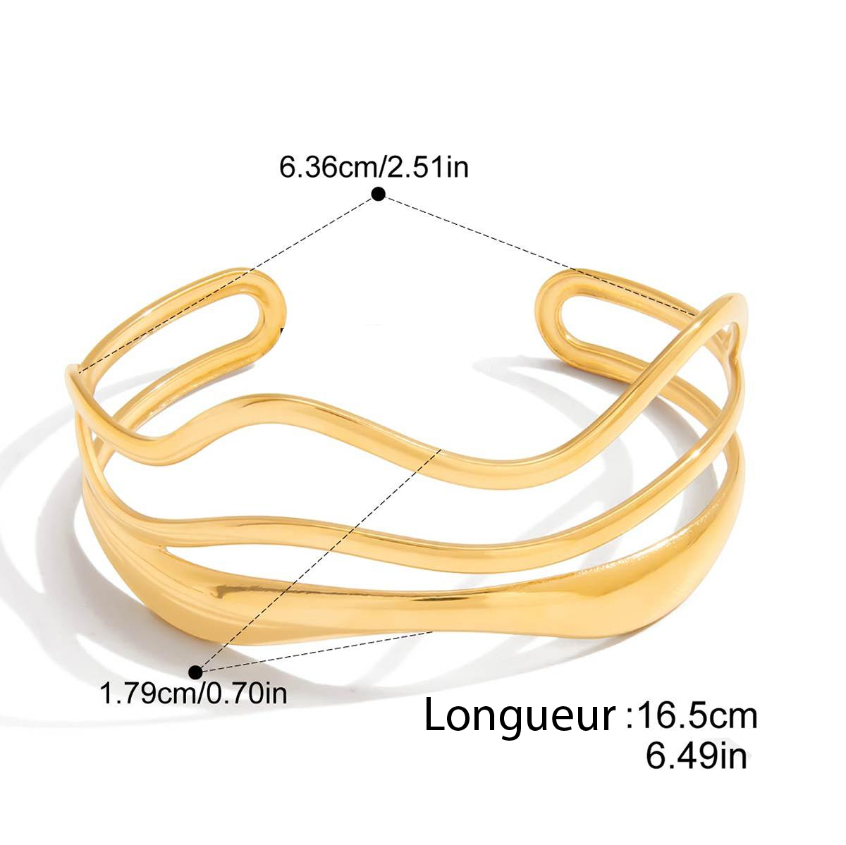 Anna, bracelet solide plaqué or 18 kt vague aéré