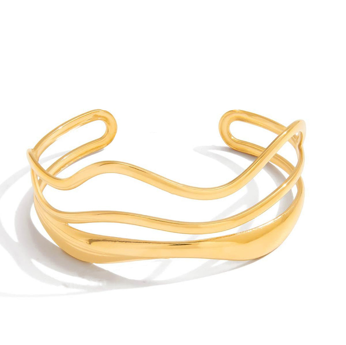 Anna, bracelet solide plaqué or 18 kt vague aéré
