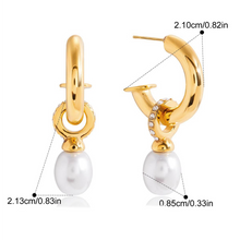 Load image into Gallery viewer, Dangling glass pearl earrings with zircons
