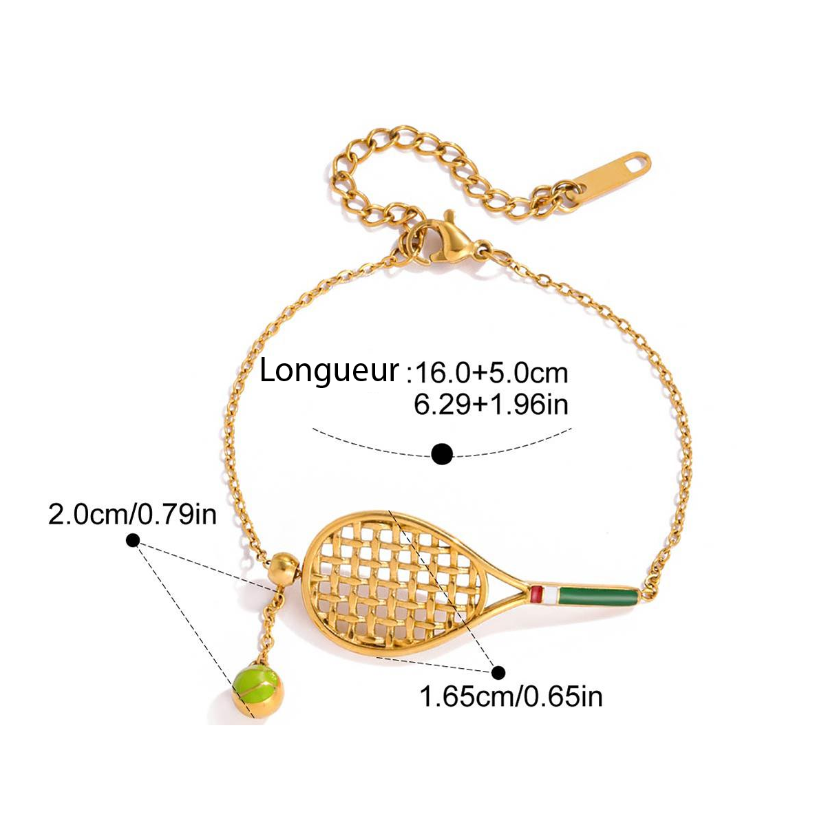 Carmen, bracelet raquette de tennis et balle