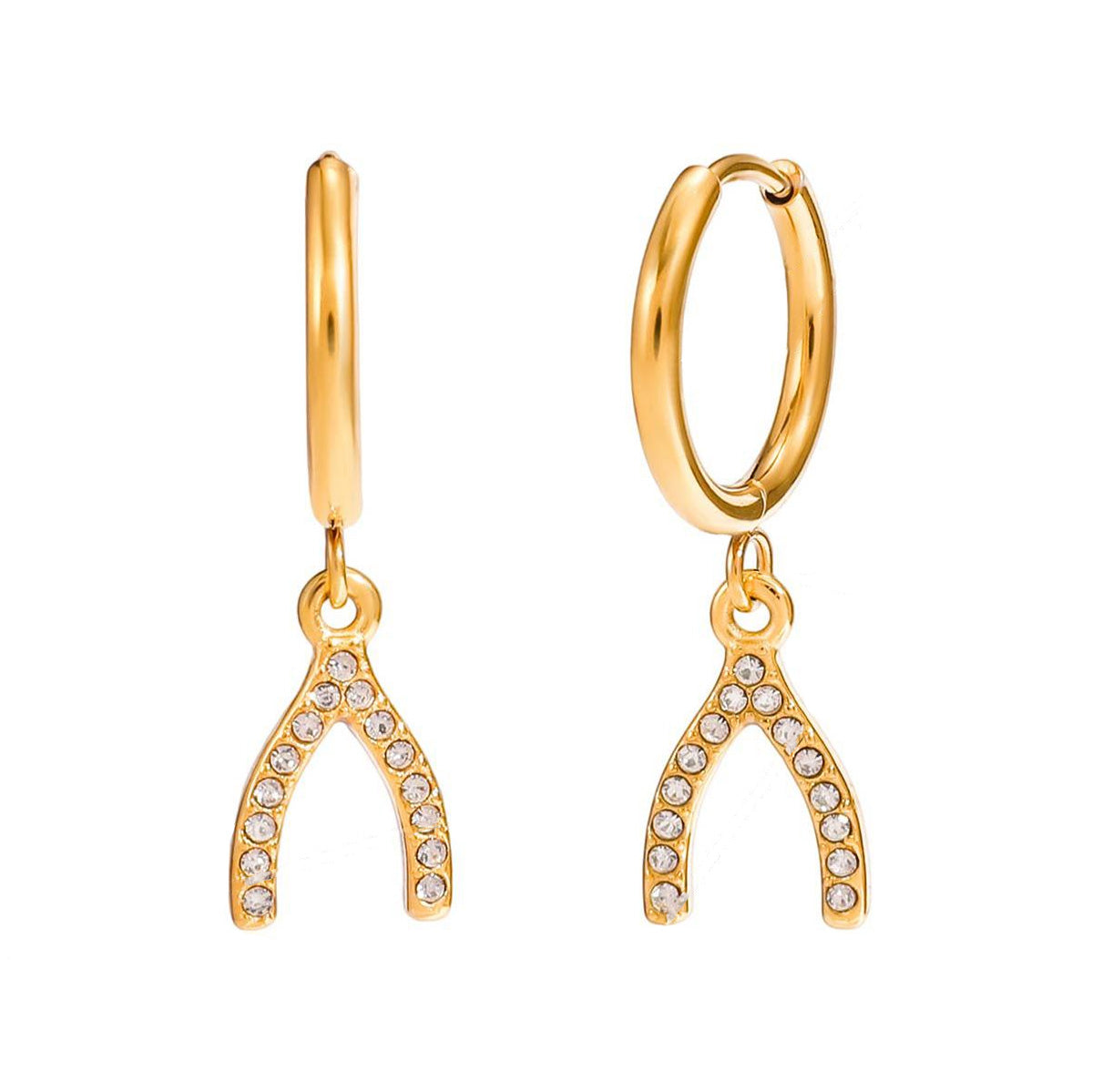 Chance, boucles d'oreilles  avec os porte bonheur zircons