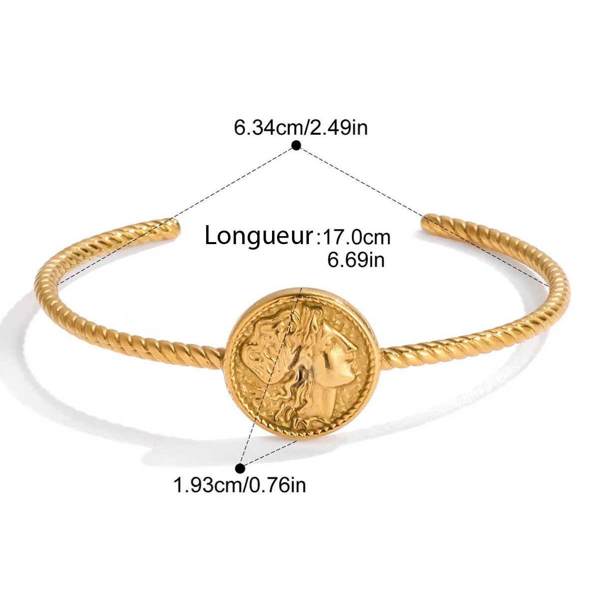 Olympe, bracelet plaqué or 18 kt, piece de monnais