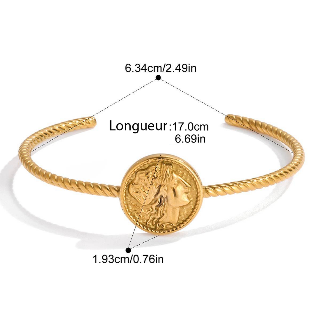 Olympe, bracelet plaqué or 18 kt, piece de monnais