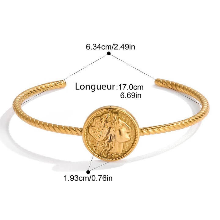 Olympe, bracelet plaqué or 18 kt, piece de monnais