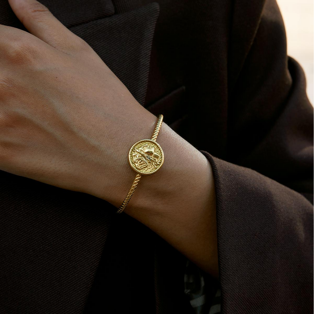 Olympe, bracelet plaqué or 18 kt, piece de monnais