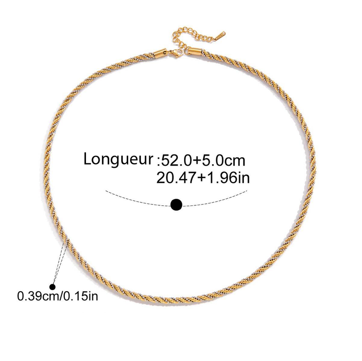 Joy, collier chaine torsadé or et argent