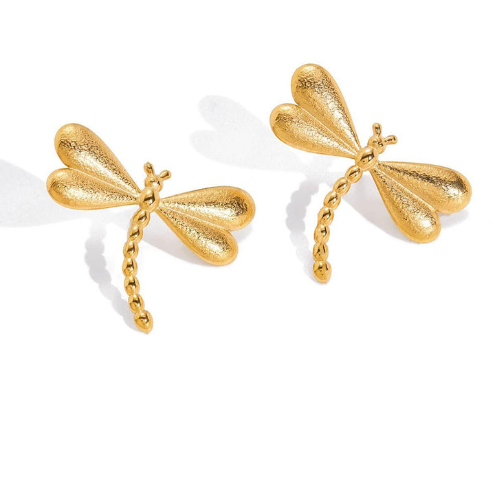 Libellule, boucles d'oreilles artistique fashion , finit or 18 carat