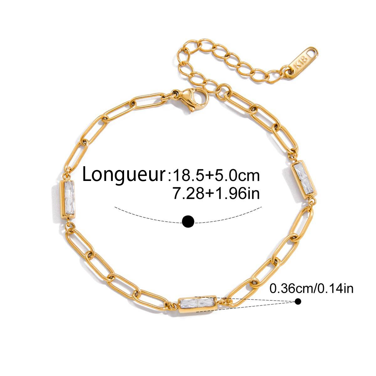 Pauline bracelet plaqué or 18 kt trois cristaux  rectangles blancs