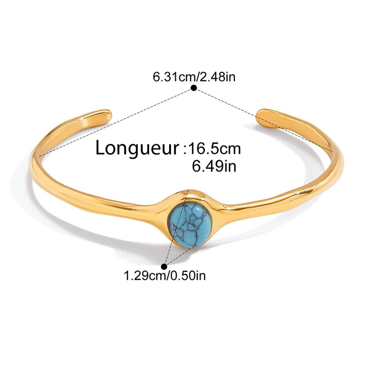 Naomi, bracelet solid plaqué or 18 kt pierre de verre  turquoise