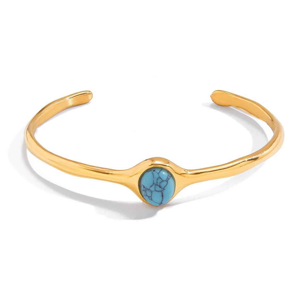 Naomi, bracelet solid plaqué or 18 kt pierre de verre  turquoise