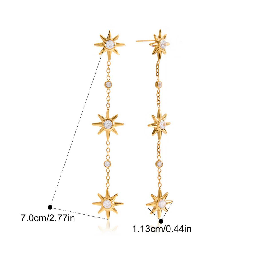 Adrienne, boucles fini or 18 carat, soleil pendant avec zircons