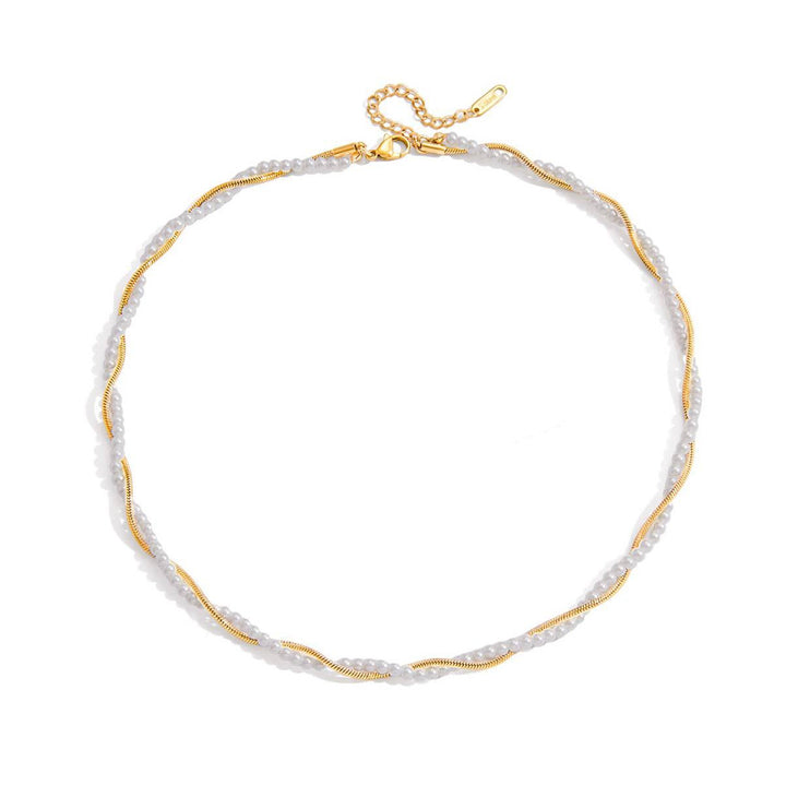 Aurelie, collier chaine perle de verre et chaine serpentine