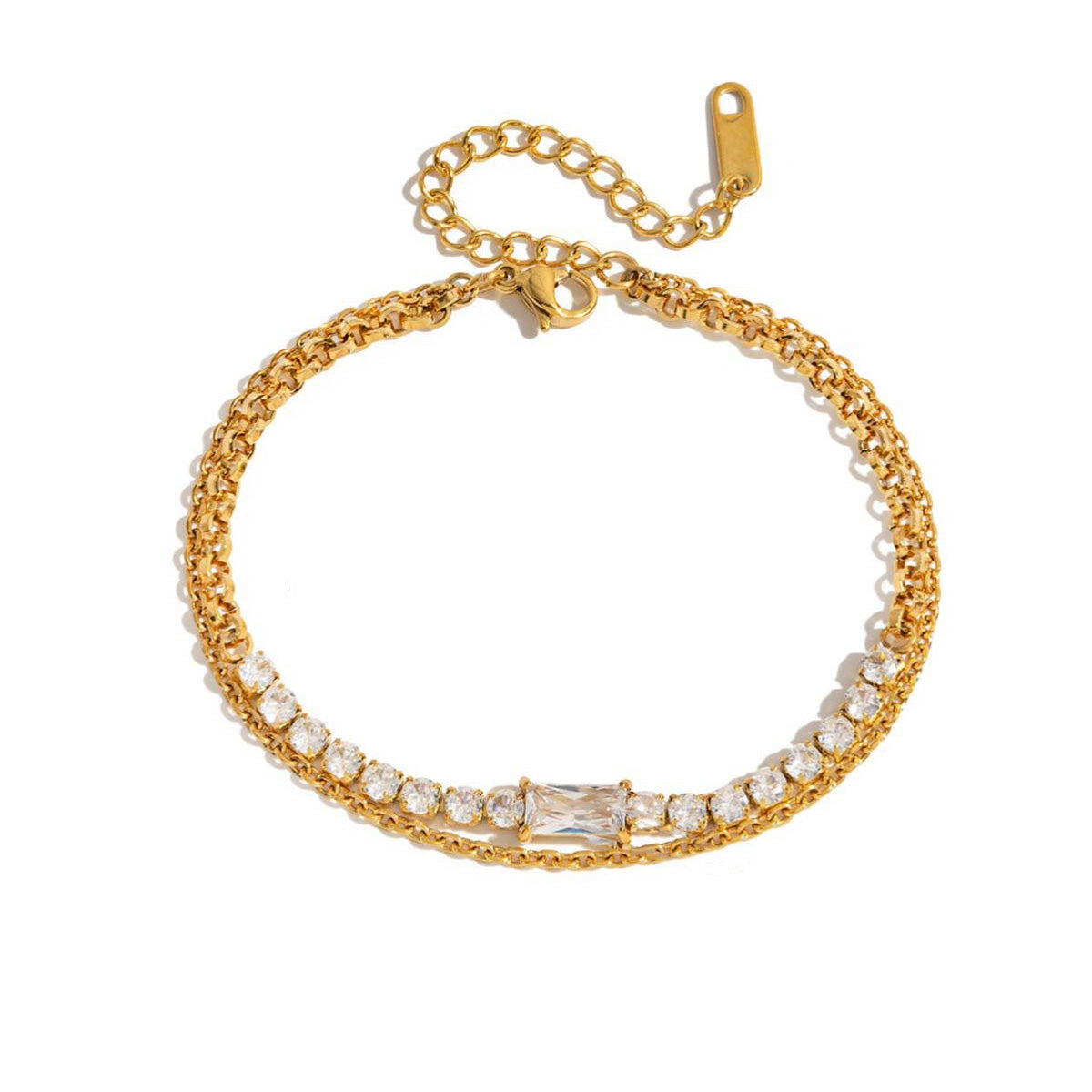 Bianca, bracelet chaine double plaqué or 18 kt strass blanc