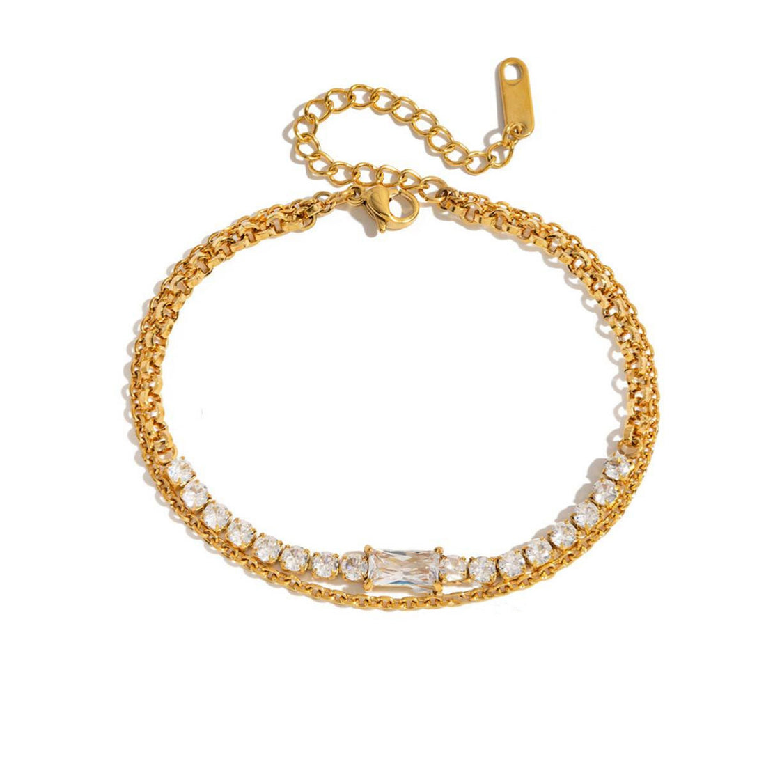 Bianca, bracelet chaine double plaqué or 18 kt strass blanc