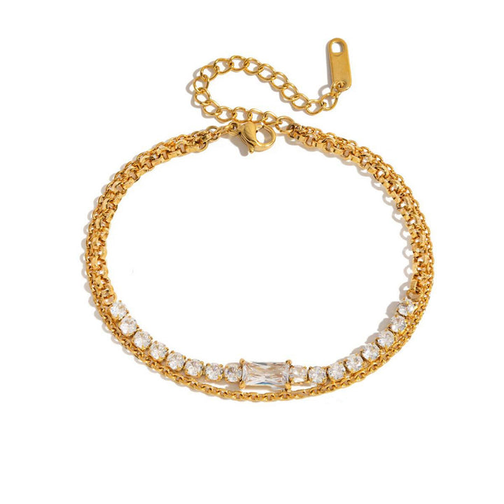Bianca, bracelet chaine double plaqué or 18 kt strass blanc