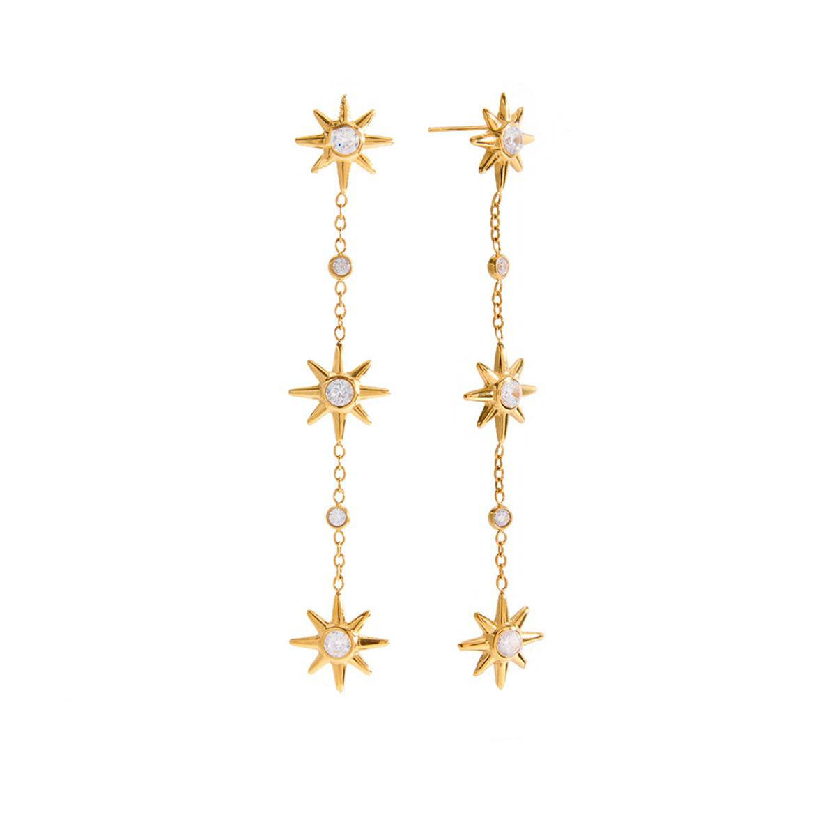 Adrienne, boucles fini or 18 carat, soleil pendant avec zircons