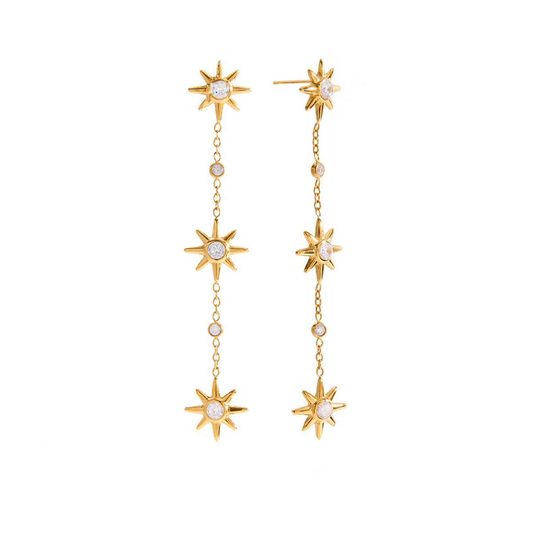 Adrienne, boucles fini or 18 carat, soleil pendant avec zircons
