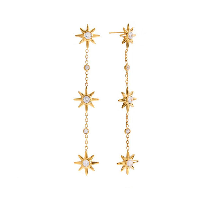 Adrienne, boucles fini or 18 carat, soleil pendant avec zircons