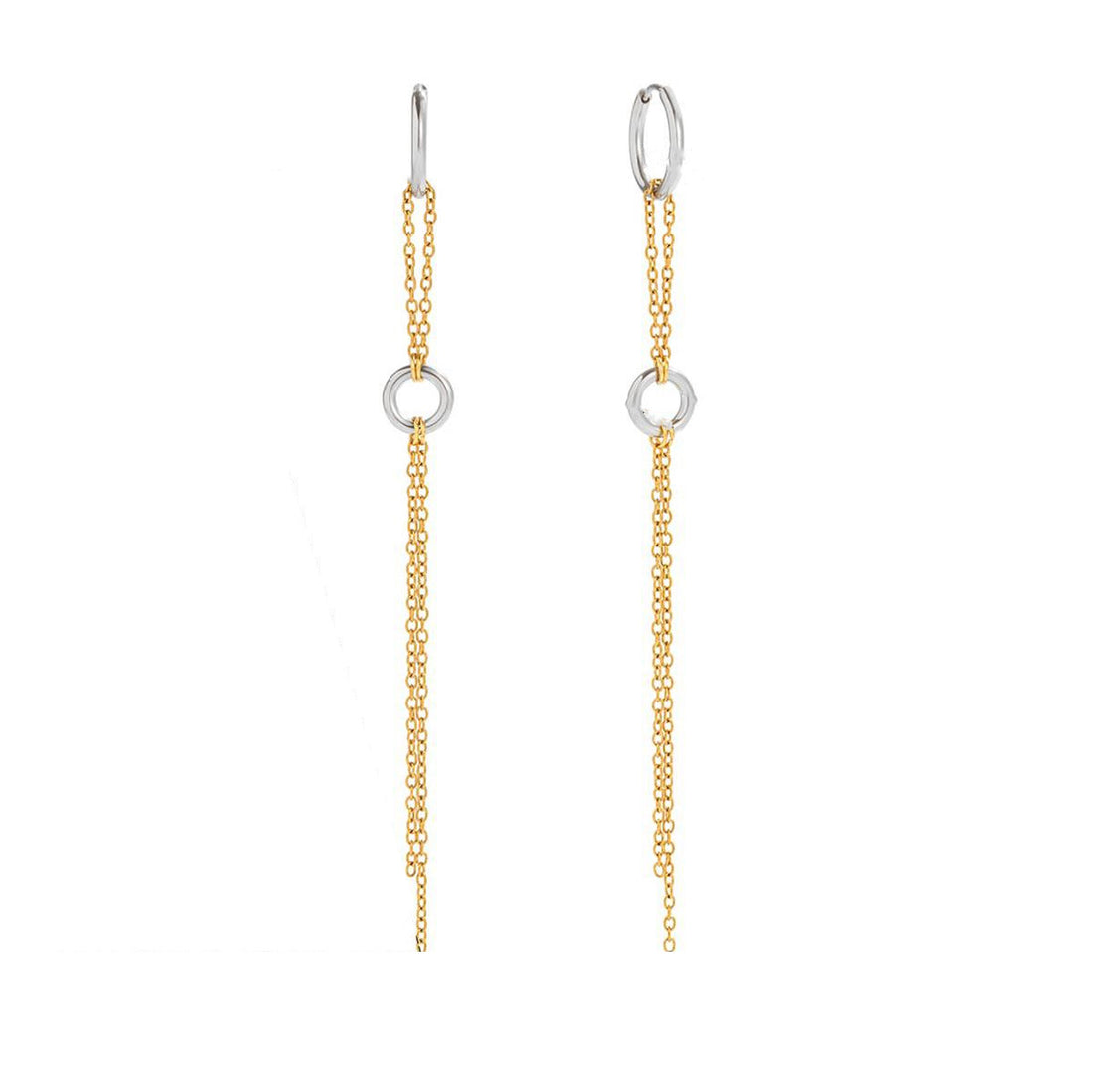 Ruth, boucles d'oreilles, chaines  pendantes deux tons, deux anneaux, acier inoxydable