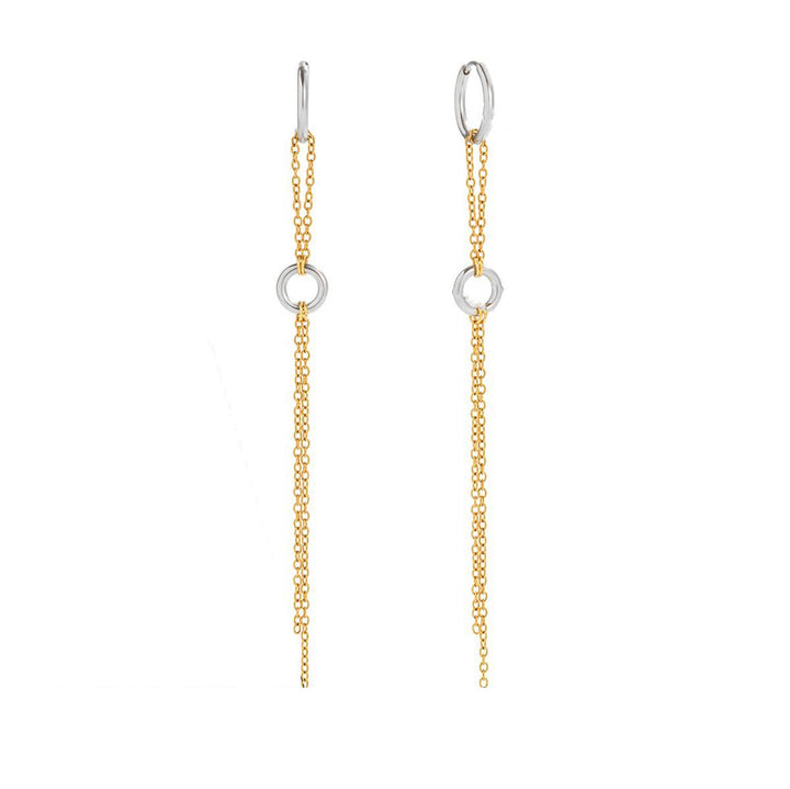 Ruth, boucles d'oreilles, chaines  pendantes deux tons, deux anneaux, acier inoxydable