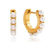 Load image into Gallery viewer, White round pearl hoop earrings

