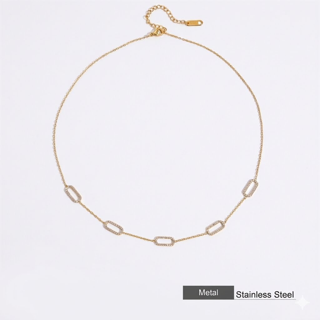Yasmine, collier, chaine petits rectangle zircons