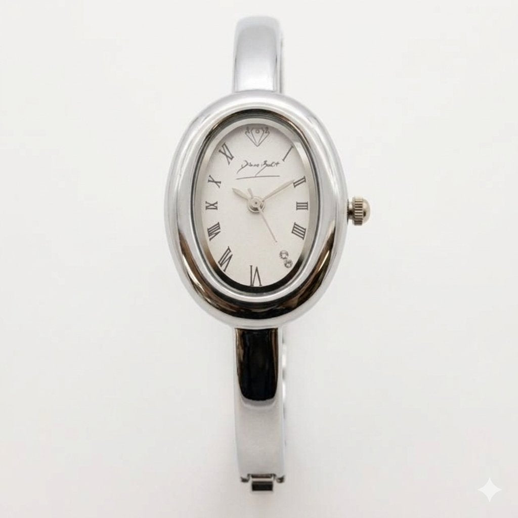 Montre rétro ovale finit argent acier ino9xydable