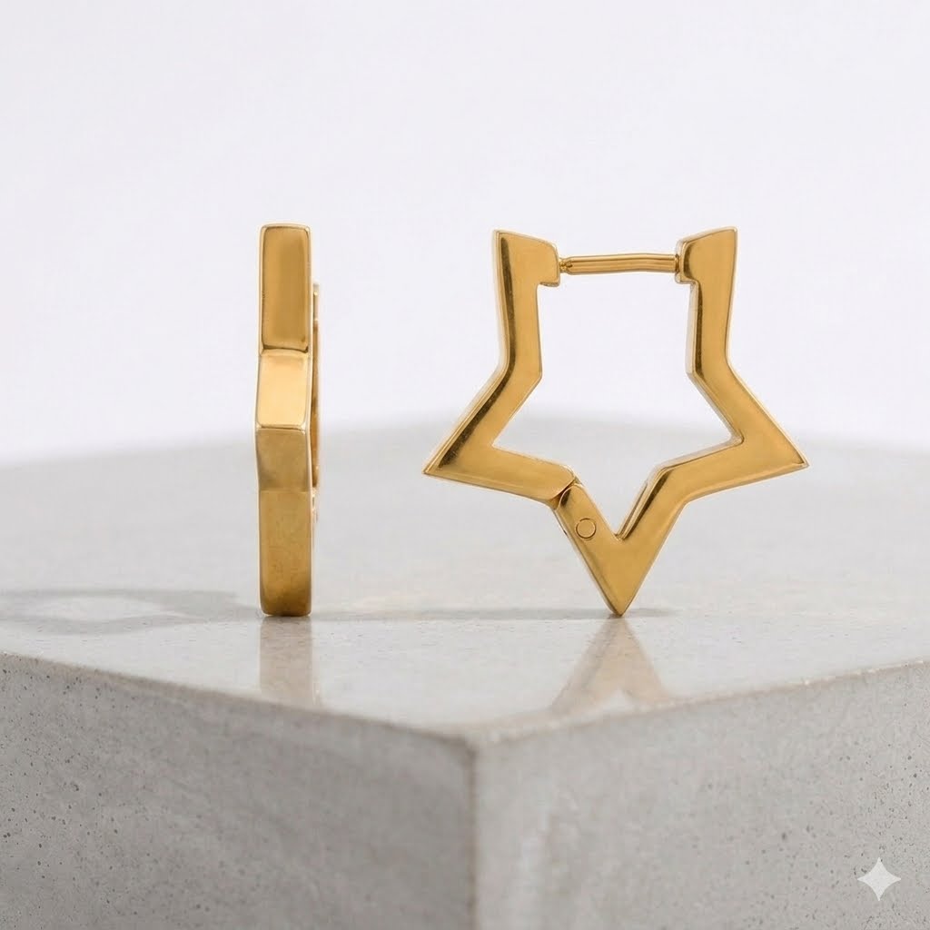 Etoile, boucles d'oreilles, plaqué or 18 carats