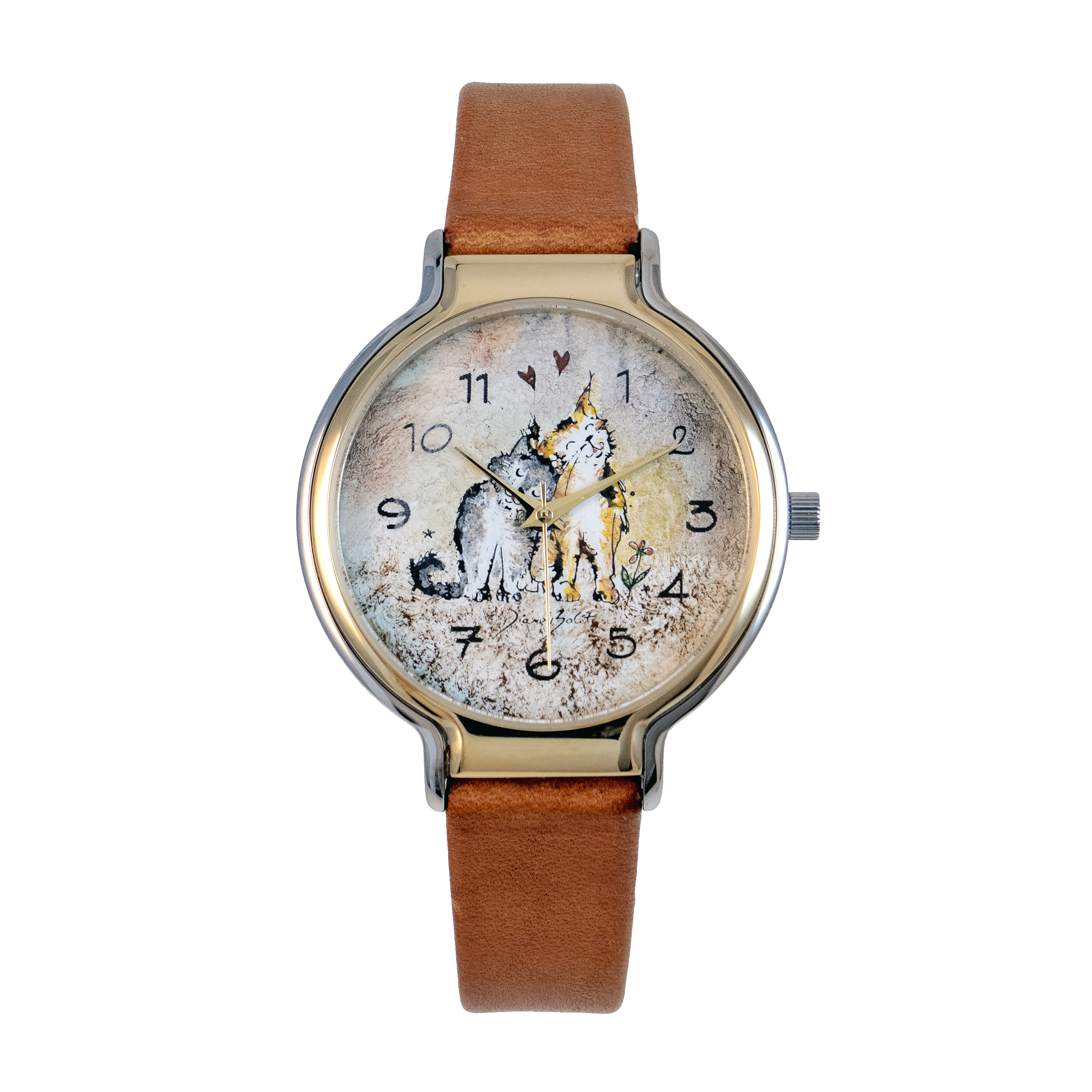 Montre femme tendance fini or et acier inoxydable/ CHATS INSÉPARABLES