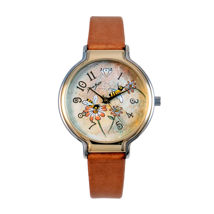 Montre femme tendance fini or et acier inoxydable/ ABEILLES FLEURS