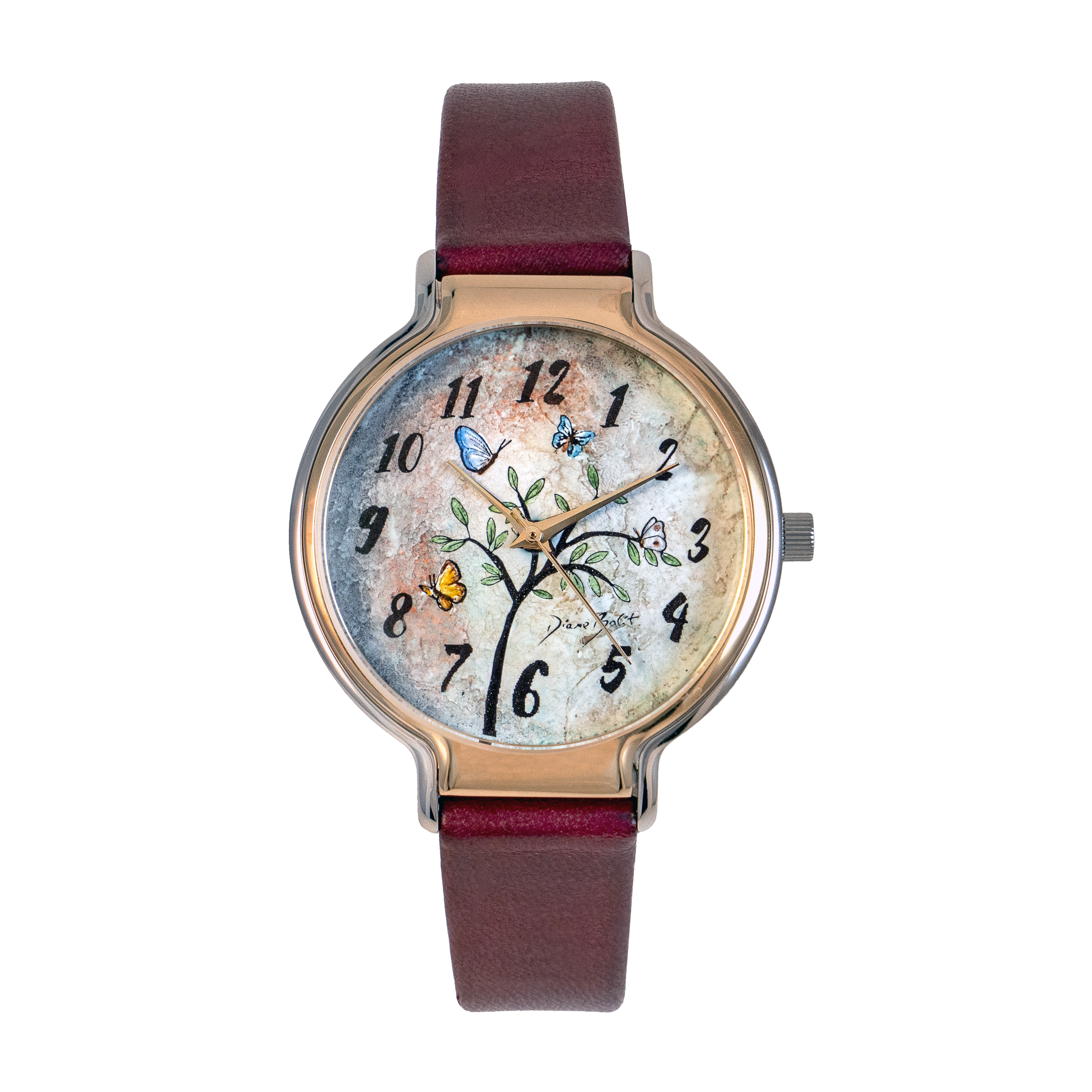 Trendy watch in rose gold and stainless steel/ TREE BUTTERFLIES
