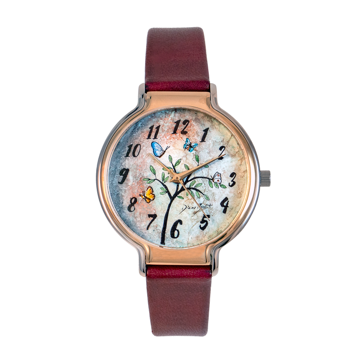 Trendy watch in rose gold and stainless steel/ TREE BUTTERFLIES