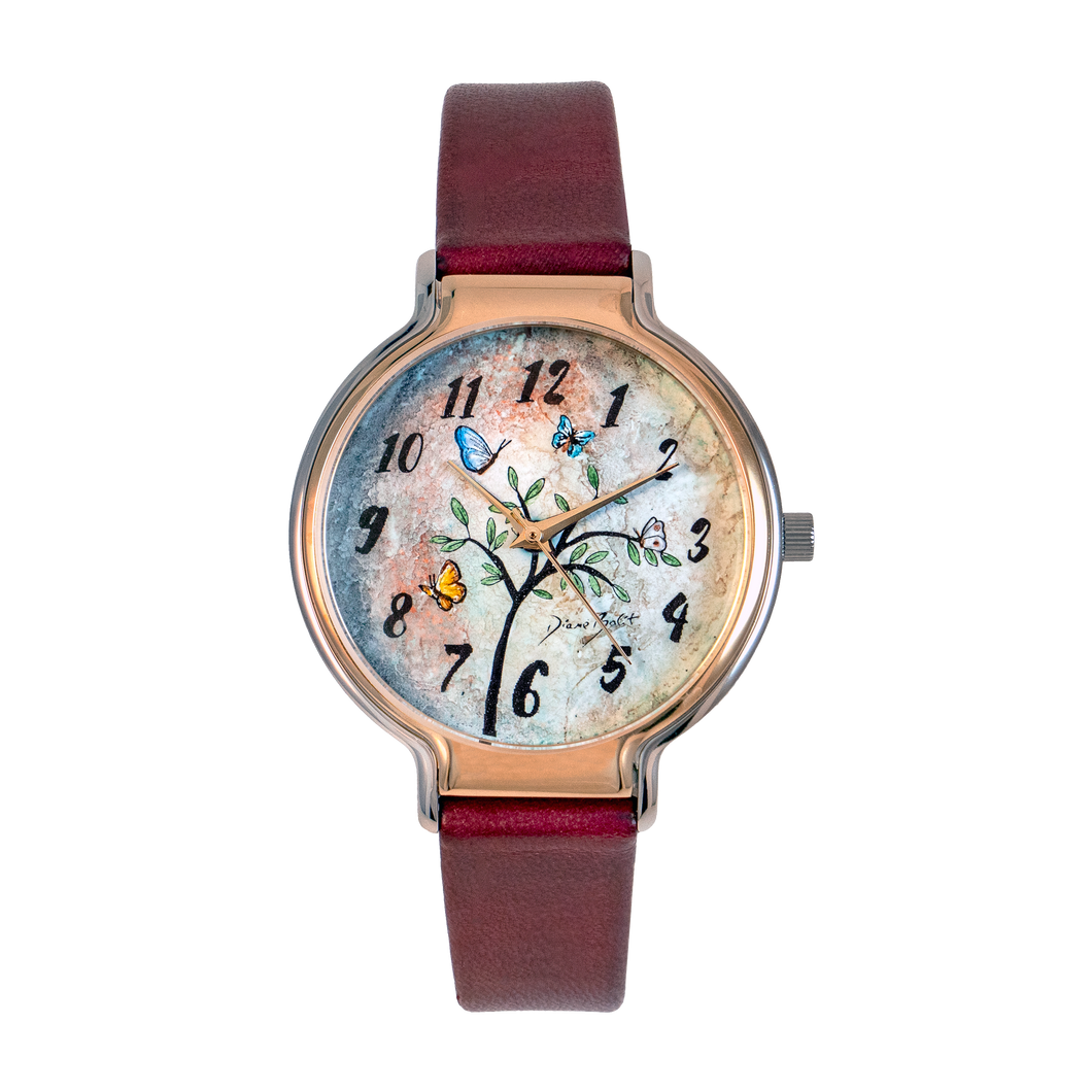 Trendy watch in rose gold and stainless steel/ TREE BUTTERFLIES