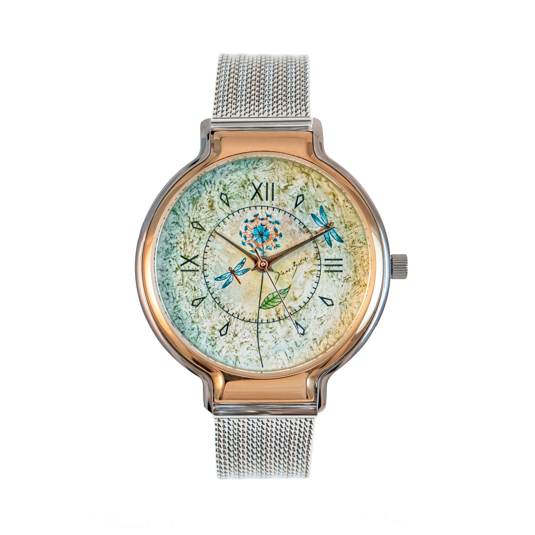 Montre tendance fini or  rose et acier inoxydable / LIBELLULES FLEUR