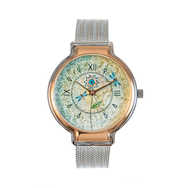 Montre tendance fini or  rose et acier inoxydable / LIBELLULES FLEUR