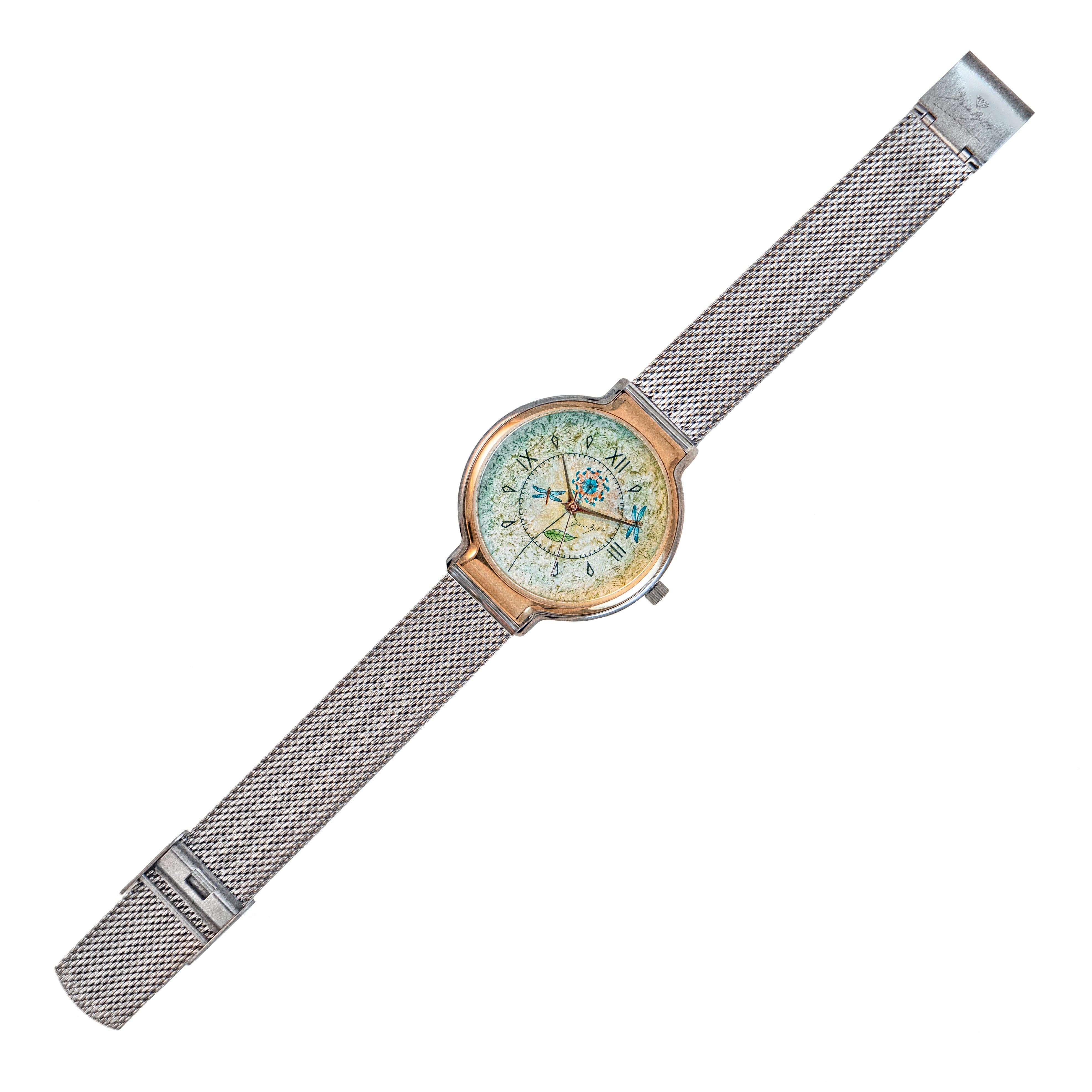 Montre tendance fini or  rose et acier inoxydable / LIBELLULES FLEUR