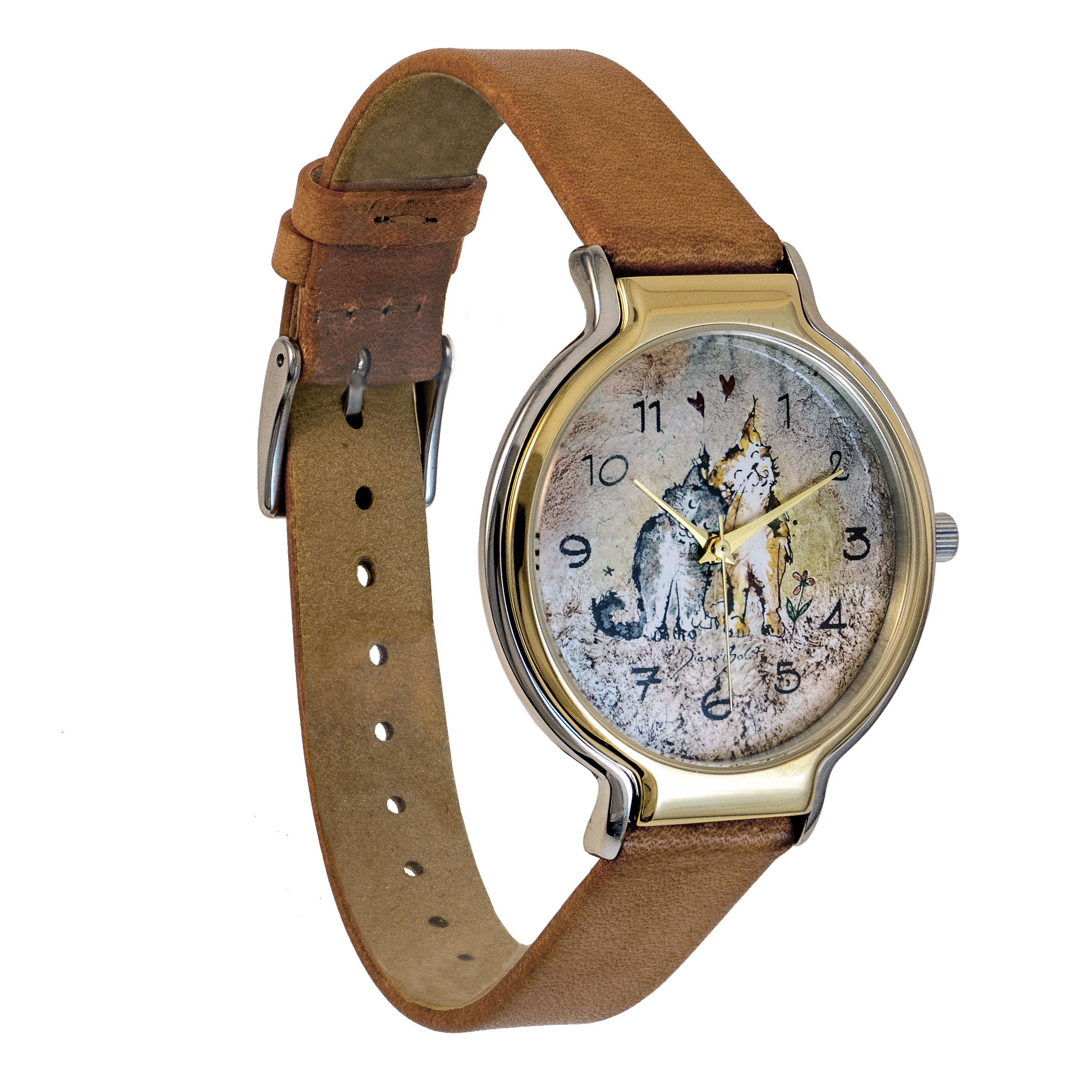 Montre femme tendance fini or et acier inoxydable/ CHATS INSÉPARABLES