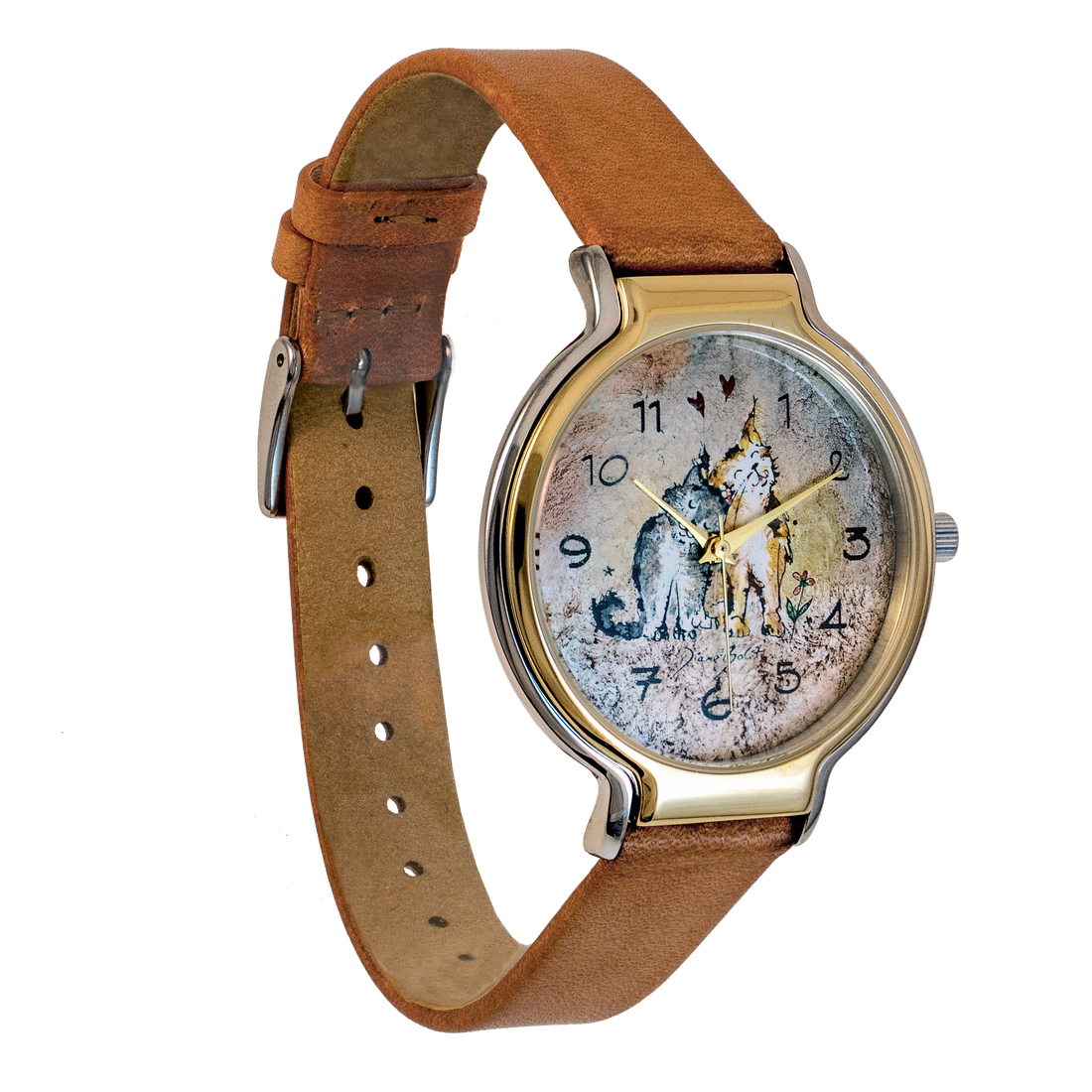 Montre femme tendance fini or et acier inoxydable/ CHATS INSÉPARABLES