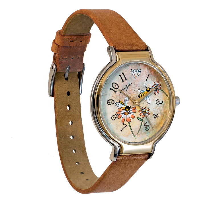 Montre femme tendance fini or et acier inoxydable/ ABEILLES FLEURS