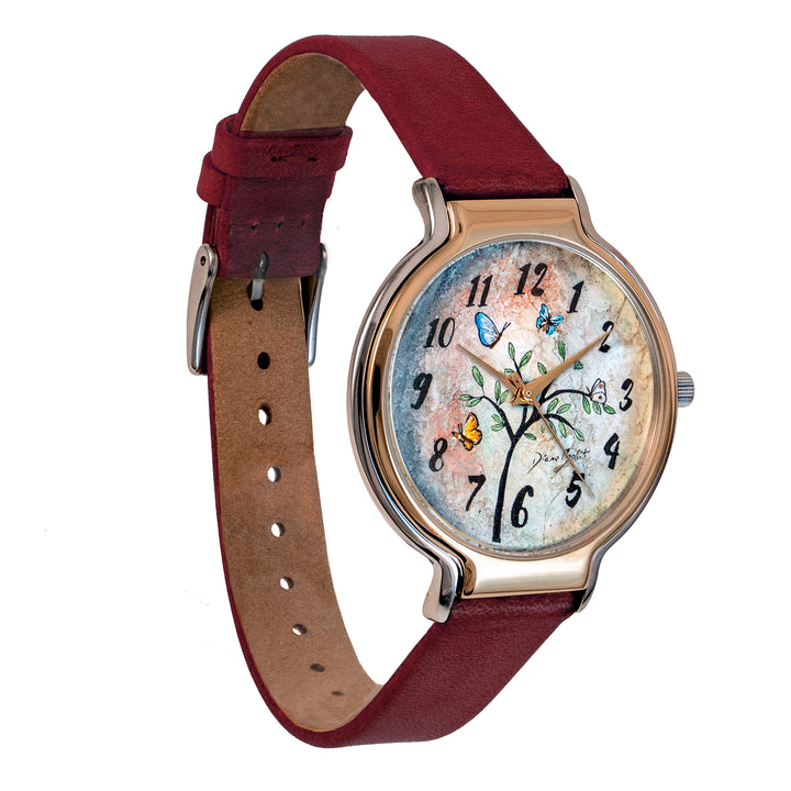 Trendy watch in rose gold and stainless steel/ TREE BUTTERFLIES