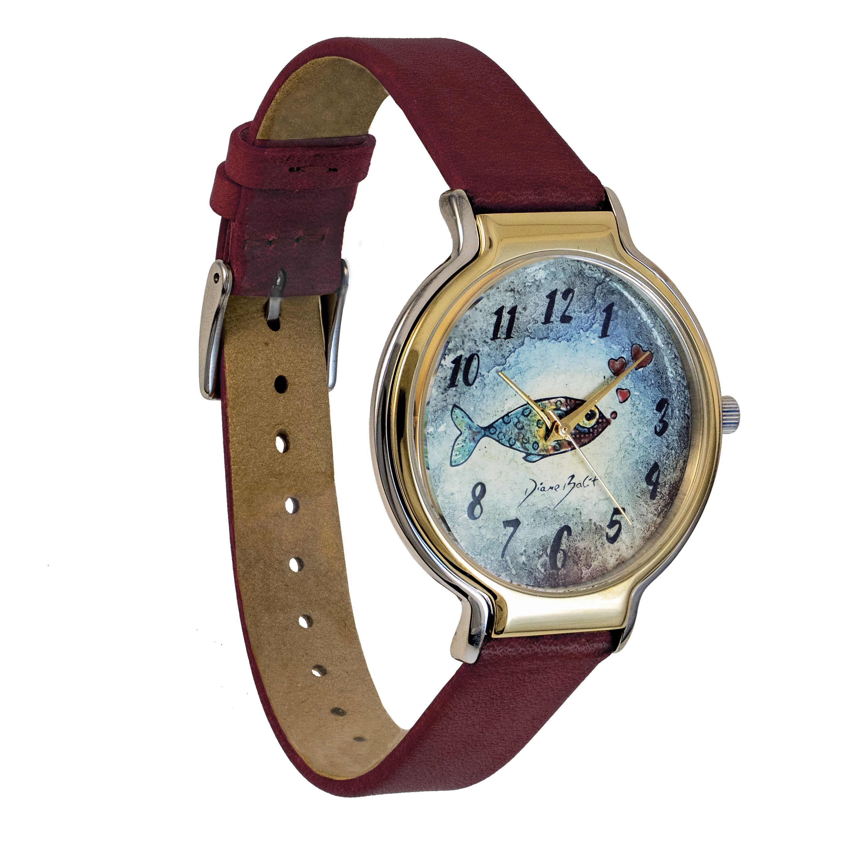 Montre femme tendance fini or rose et acier inoxydable/ POISSON COEURS