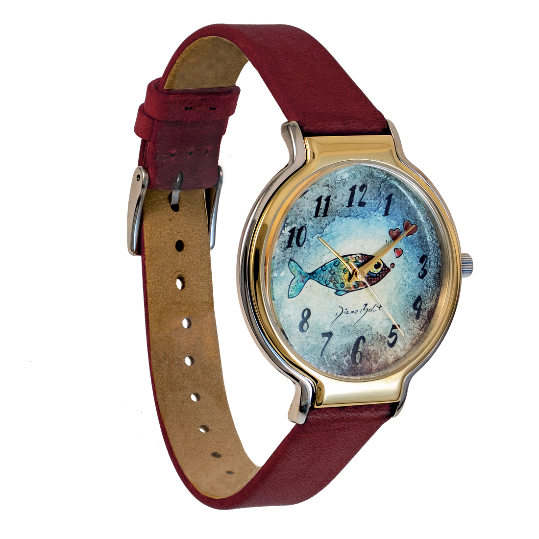 Montre femme tendance fini or rose et acier inoxydable/ POISSON COEURS