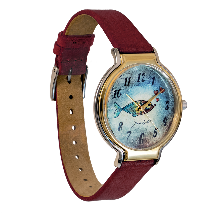 Montre femme tendance fini or rose et acier inoxydable/ POISSON COEURS