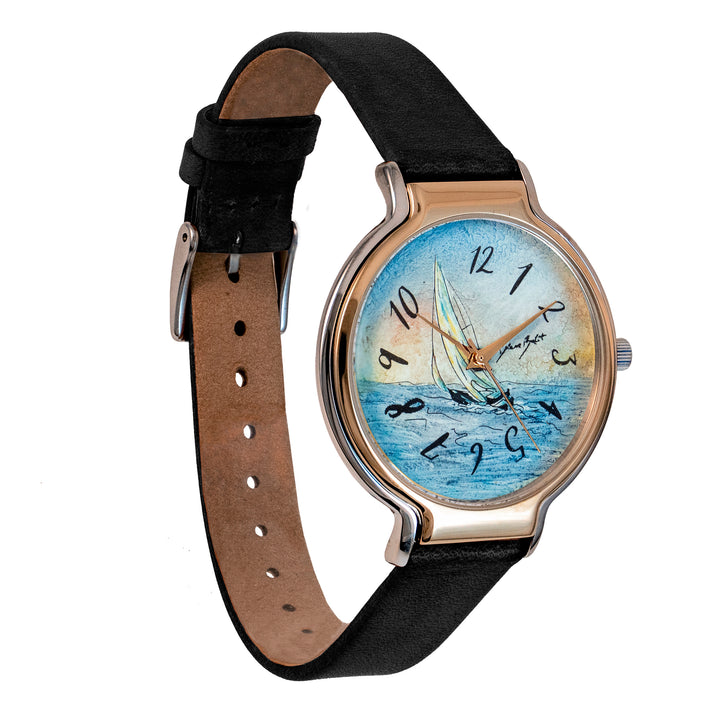 Montre tendance fini or rose et acier inoxydable/ BATEAU À VOILE